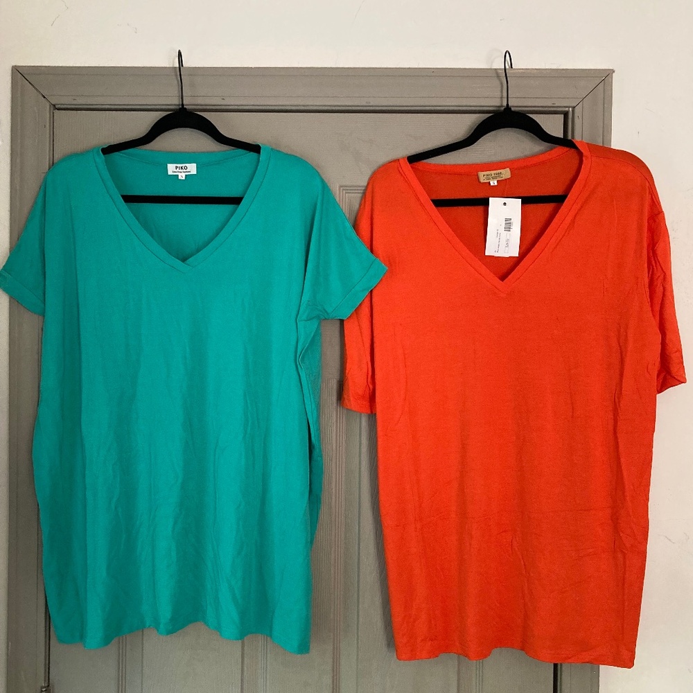 Set of two Piko 1988 tunic length short sleeve shirts
